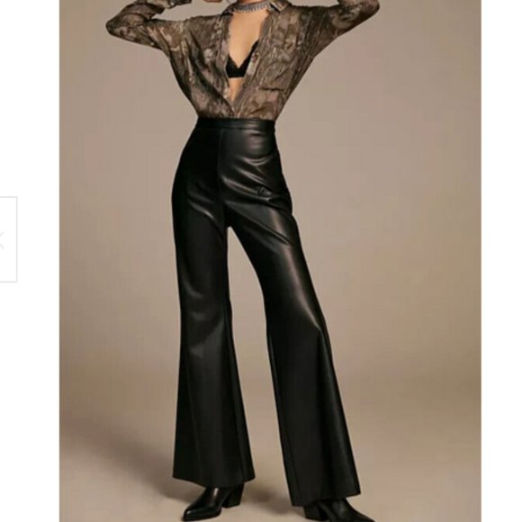 Anthropologie Hutch 12 NWT Faux Leather Flare Pants Pants Bellbottoms Black 160$